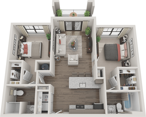 Floor plan for 2 beds, 2 baths, 953 sqft